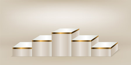 Podiums luxury square light cream color and gold lines on soft gradient background.のイラスト素材
