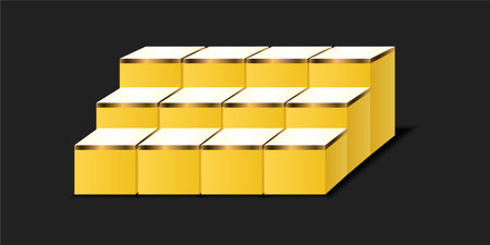 Luxury square yellow color podium and gold lines on abstract soft gradient background. Product display and advertising space. vector illustration.のイラスト素材