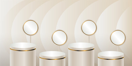 Light Cream product podium on a light background. Four Geometric tube round shape for product branding.  vector illustrationのイラスト素材