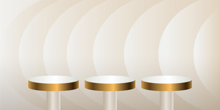 Gold and Light Cream product podium on a light background. Three Geometric tube round shape for product branding.  vector illustrationのイラスト素材
