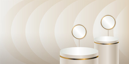 Light Cream product podium on a light background. Two Geometric tube round shape for product branding.  vector illustrationのイラスト素材