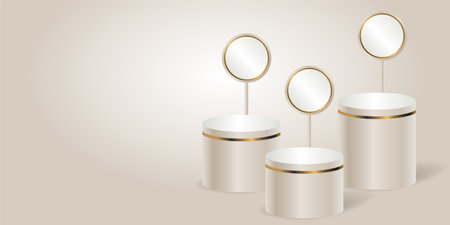 Light Cream product podium on a light background. Three Geometric tube round shape for product branding.  vector illustrationのイラスト素材