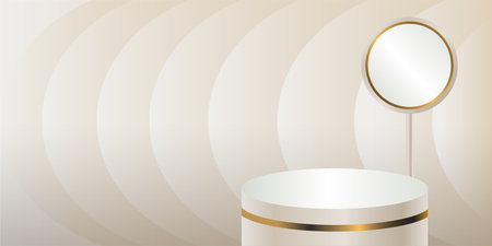 Light Cream product podium on a light background. Geometric tube round shape for product branding.  vector illustrationのイラスト素材