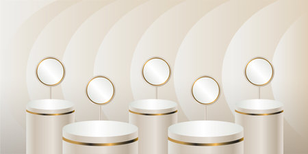 Light Cream product podium on a light background. Five Geometric tube round shape for product branding.  vector illustrationのイラスト素材
