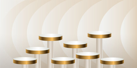 Gold and Light Cream product podium on a light background. Eight Geometric tube round shape for product branding.  vector illustrationのイラスト素材