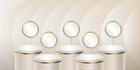 Light Cream product podium on a light background. Five Geometric tube round shape for product branding.  vector illustrationのイラスト素材