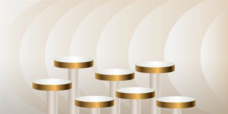 Gold and Light Cream product podium on a light background. Seven Geometric tube round shape for product branding.  vector illustrationのイラスト素材