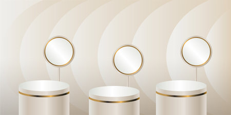 Light Cream product podium on a light background. Three Geometric tube round shape for product branding.  vector illustrationのイラスト素材