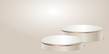 Light Cream product podium on a light background. Two Geometric tube round shape for product branding.  vector illustrationのイラスト素材