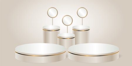 Light Cream product podium on a light background. Five Geometric tube round shape for product branding.  vector illustrationのイラスト素材