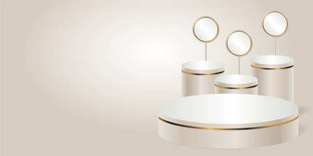 Light Cream product podium on a light background. Four Geometric tube round shape for product branding.  vector illustrationのイラスト素材