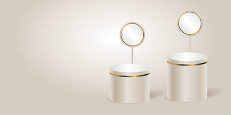 Light Cream product podium on a light background. Two Geometric tube round shape for product branding.  vector illustrationのイラスト素材