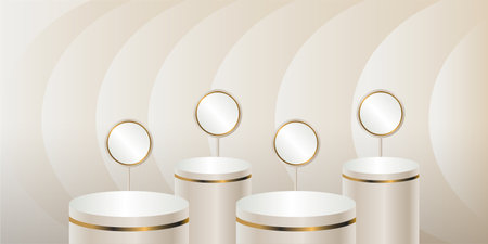 Light Cream product podium on a light background. Five Geometric tube round shape for product branding.  vector illustrationのイラスト素材