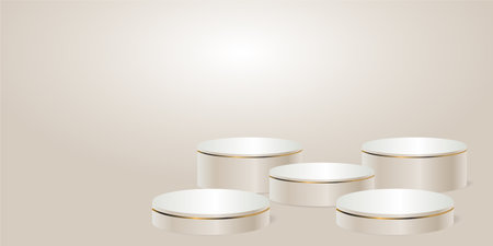 Light Cream product podium on a light background. Five Geometric tube round shape for product branding.  vector illustrationのイラスト素材