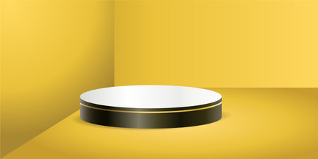 Dark color product podium on yellow background. Geometric tube round shape for product branding. vector illustrationのイラスト素材