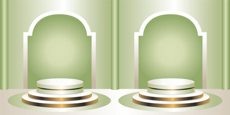 Light Green product podium on a light background. Geometric tube round shape for product branding.  vector illustrationのイラスト素材