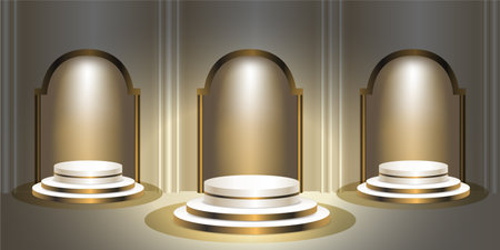 Gold and Light Cream product podium on a light background. Geometric tube round shape for product branding.  vector illustrationのイラスト素材