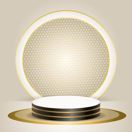 Gold and Dark color product podium with bright ligh. Geometric tube round shape for product branding. vector illustrationのイラスト素材