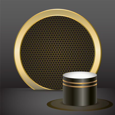 Dark and gold color product podium with Dark color background. Geometric tube round shape for product branding. vector illustrationのイラスト素材