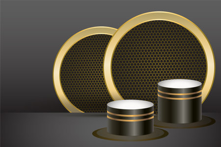 Dark and gold color product podium with Dark color background. Geometric tube round shape for product branding. vector illustrationのイラスト素材