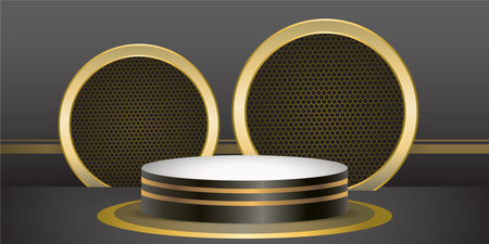 Dark and gold color product podium with Dark color background. Geometric tube round shape for product branding. vector illustrationのイラスト素材