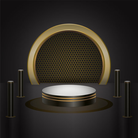 Dark and gold color product podium with Dark color background. Geometric tube round shape for product branding. vector illustrationのイラスト素材