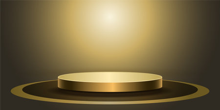 Golden product Podiums on with gold background. Geometric tube round shape for product branding. golden cylinder vector illustrationのイラスト素材
