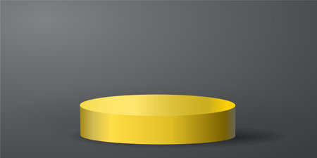Yellow product podium with grey background. Geometric tube round shape for product branding.  vector illustratioのイラスト素材