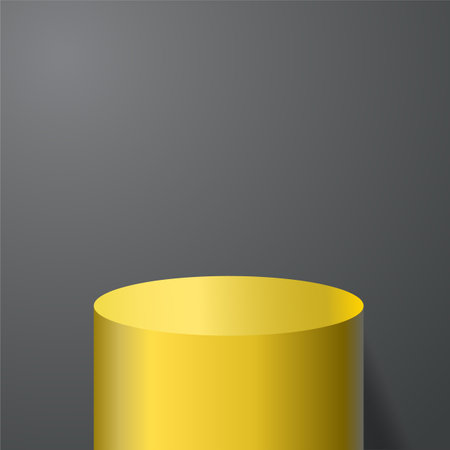 Yellow product podium with grey background. Geometric tube round shape for product branding.  vector illustratioのイラスト素材