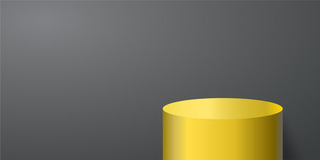 Yellow product podium with grey background. Geometric tube round shape for product branding.  vector illustrationのイラスト素材