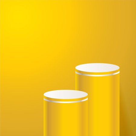 Yellow product podium with Yellow background. Geometric tube round shape for product branding.  vector illustrationのイラスト素材