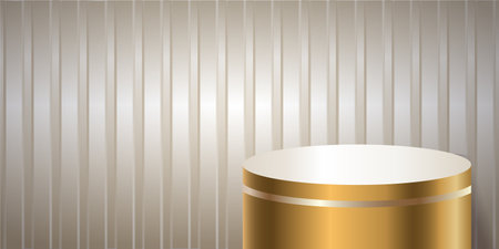 Gold and Light Cream product podium on a light background. Geometric tube round shape for product branding.  vector illustrationのイラスト素材