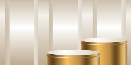 Gold and Light Cream product podium on a light background. Geometric tube round shape for product branding.  vector illustrationのイラスト素材