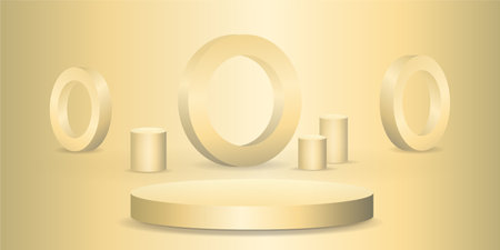 Podium platform for product presentation on beige background. Online shopping concept with light cream colorsのイラスト素材