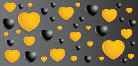 Black and yellow hearts on a gray background. Vector illustration for your design.のイラスト素材
