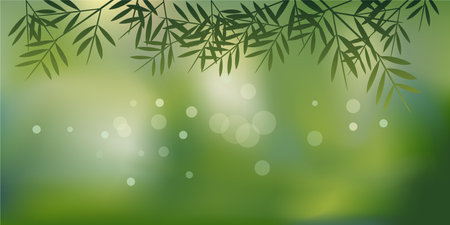 Bamboo leaves background with bokeh lights. Vector illustration.のイラスト素材