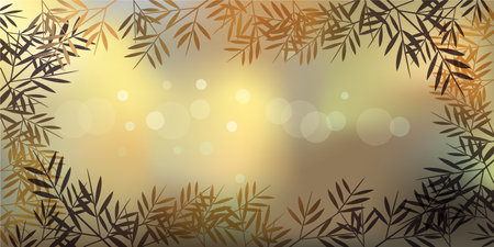 Bamboo leaves background. Vector illustration. Bokeh effect.のイラスト素材