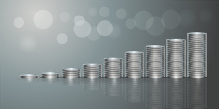 Stacks of silver coins on a dark background. Vector illustration.のイラスト素材