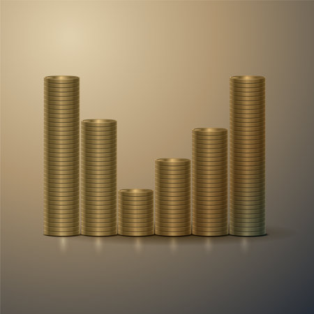 Stacks of gold coins on a dark background. Vector illustration.のイラスト素材