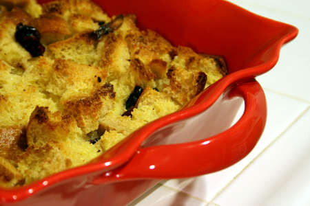 Holiday bread pudding fresh out of the ovenの写真素材