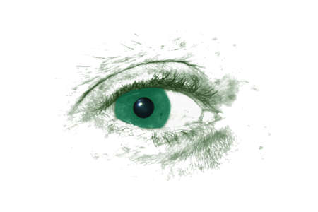 Black and white eye with turquoise irisの写真素材