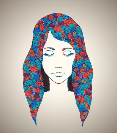 Abstract girl portrait with floral ornamentのイラスト素材