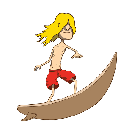 Funny skinny blonde surfer  Hand drawn vector illustrationのイラスト素材