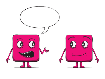 Funny cube dudes talking  Square characters  Vector illustrationのイラスト素材