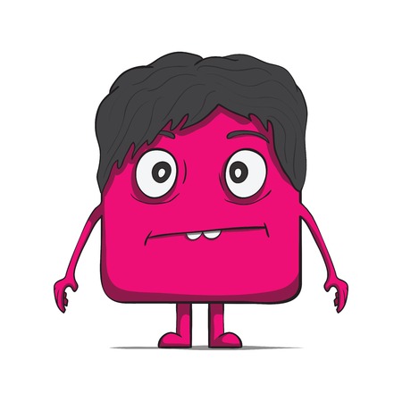 Funny cube dude with hair  Square character  Vector illustrationのイラスト素材