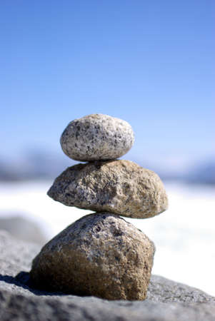 Rocks stacked on top of another high in the Sierra's, room above for some copy.の写真素材