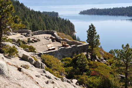 Scenic view area overlooking Emerald Bay at Lake Tahoe on the California Sideの写真素材