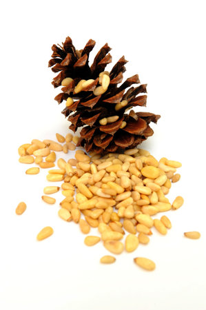 Pine cone and nuts is isolated on a white background