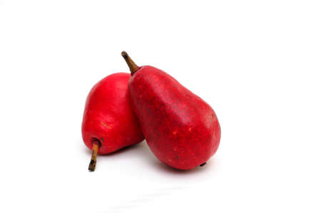 Two red pears  with a small amount of shadow isolated on a white backgroundの写真素材