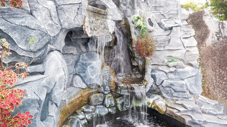 Waterfall Decoration Wall Object Made Of Cement Concreteの写真素材